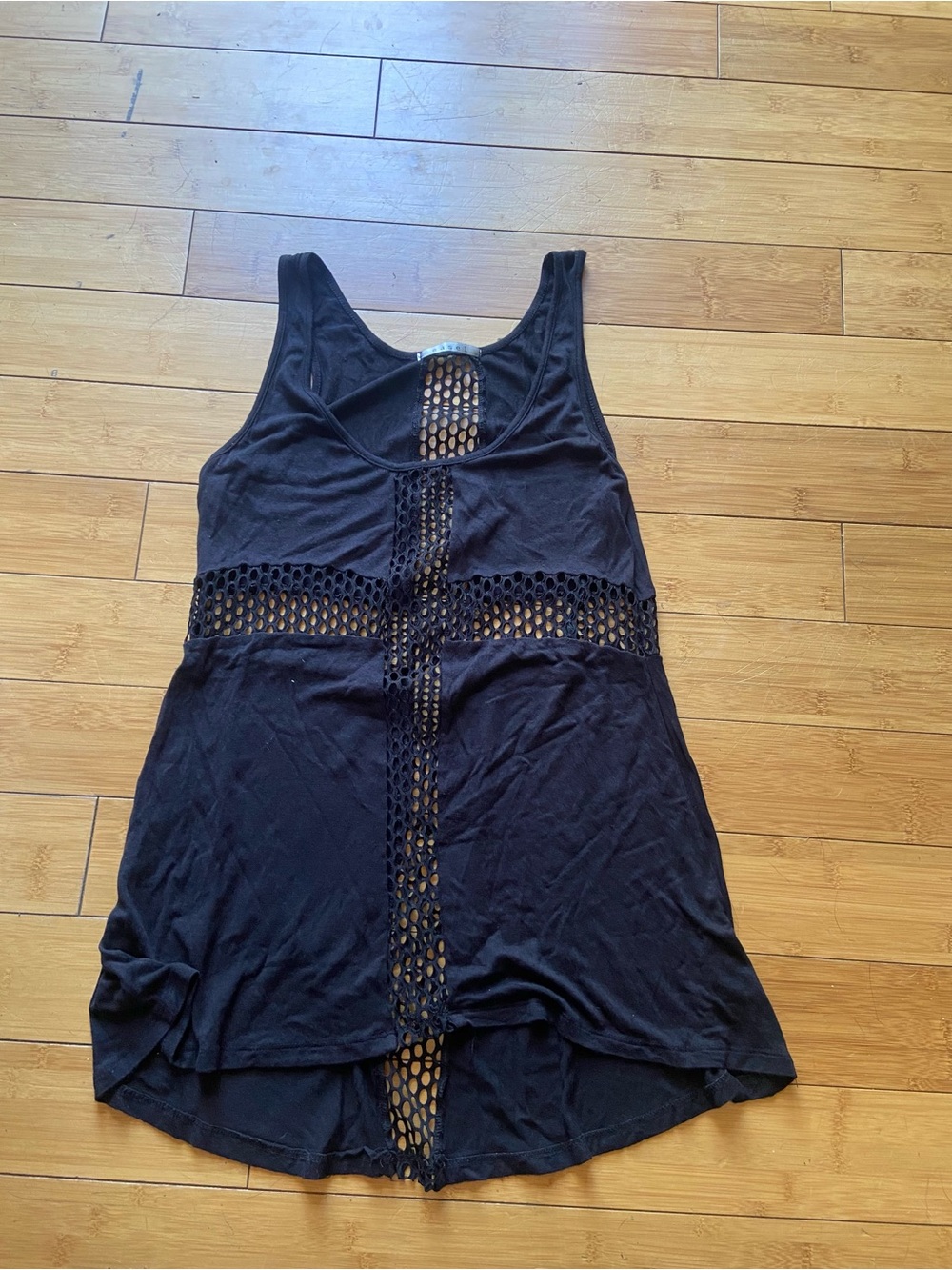 Black Crochet-Panel Sleeveless Tunic